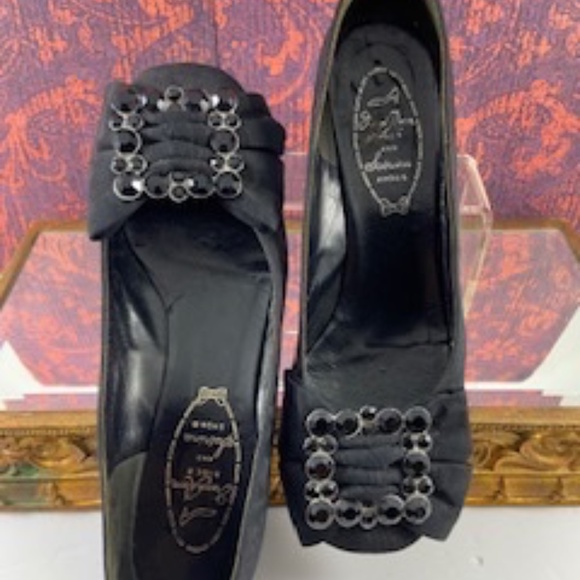 Vintage Jewelled Black Silk Shoes 'French Room Shoes and Sabrina Shoes' - Picture 10 of 16